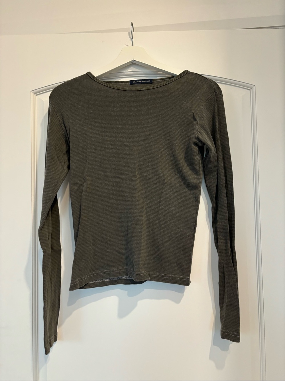 Brandy Melville Olive Ribbed Long Sleeve Tee